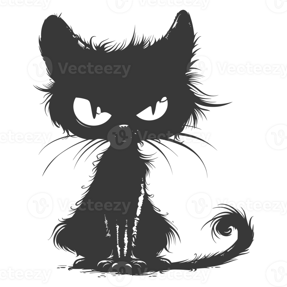 AI generated Silhouette cute cat monster black color only full body png