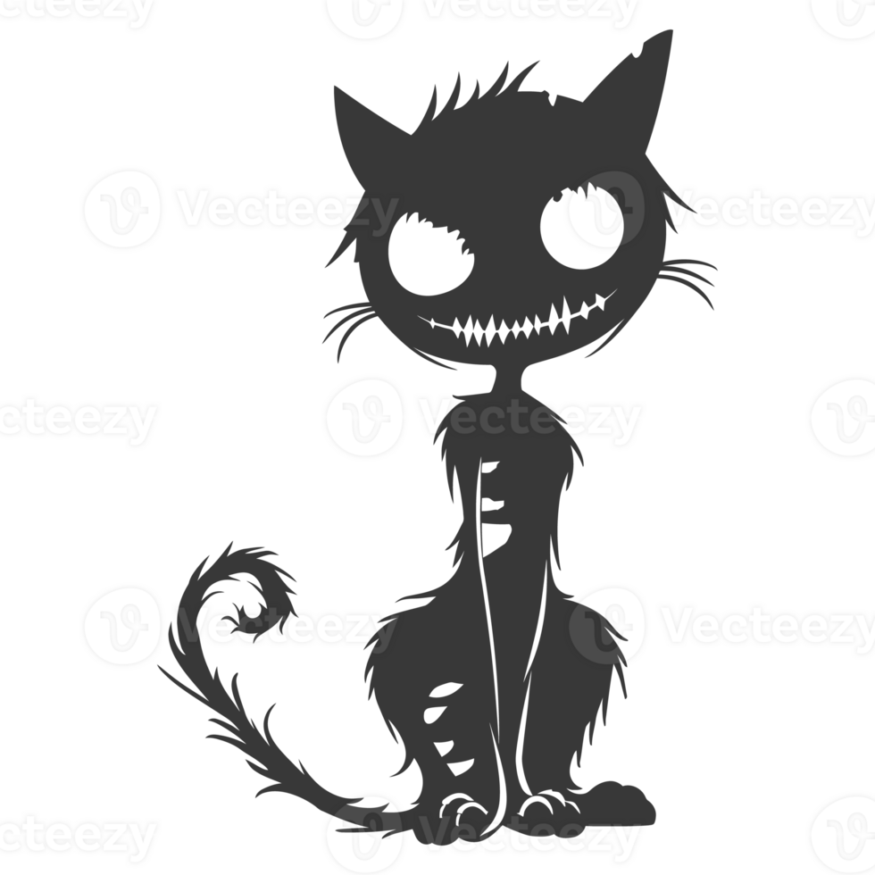 AI generated Silhouette cute cat zombie black color only full body png