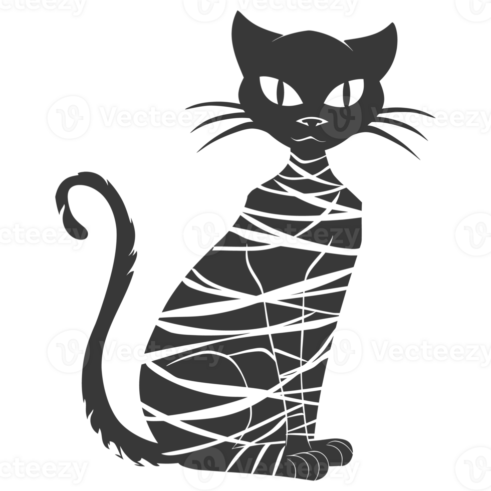 AI generated Silhouette cute cat mummy black color only full body png