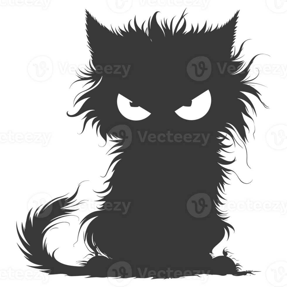 AI generated Silhouette cute cat monster black color only full body png