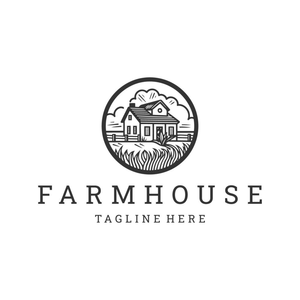 AI generated Farm house line art logo icon design template vector