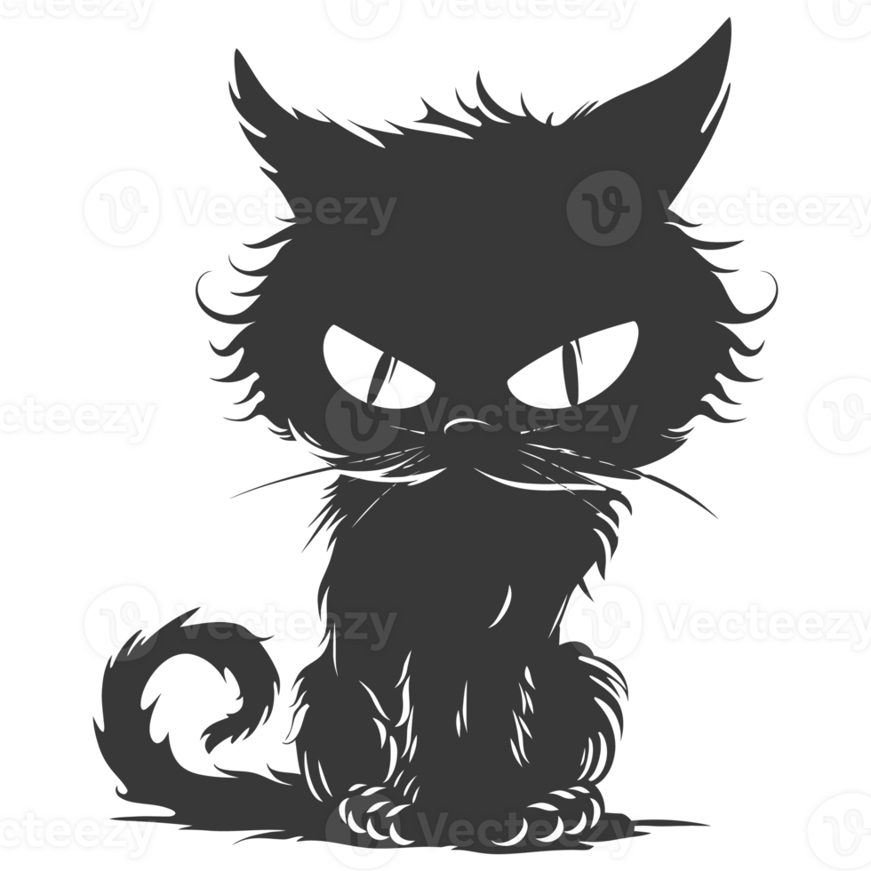 AI generated Silhouette cute cat monster black color only full body png