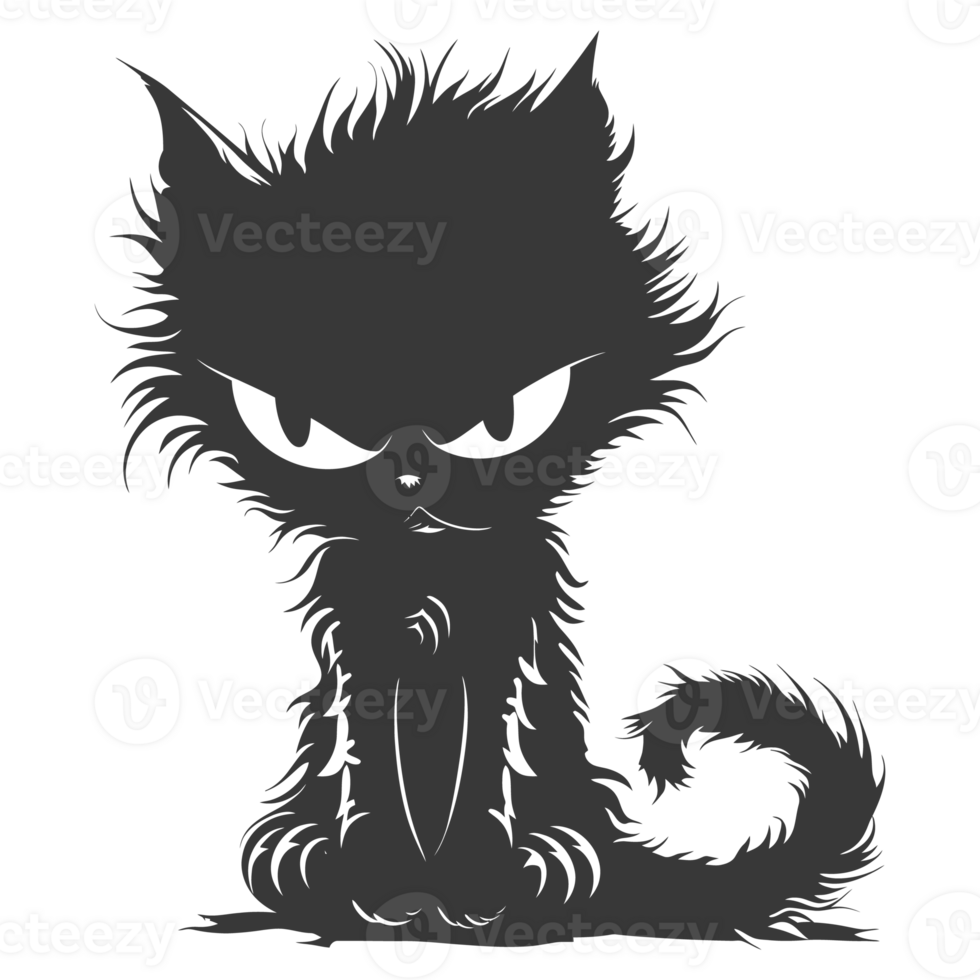 AI generated Silhouette cute cat monster black color only full body png