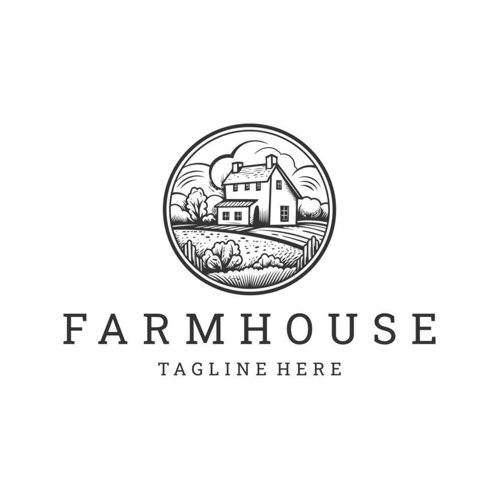 AI generated Farm house line art logo icon design template vector