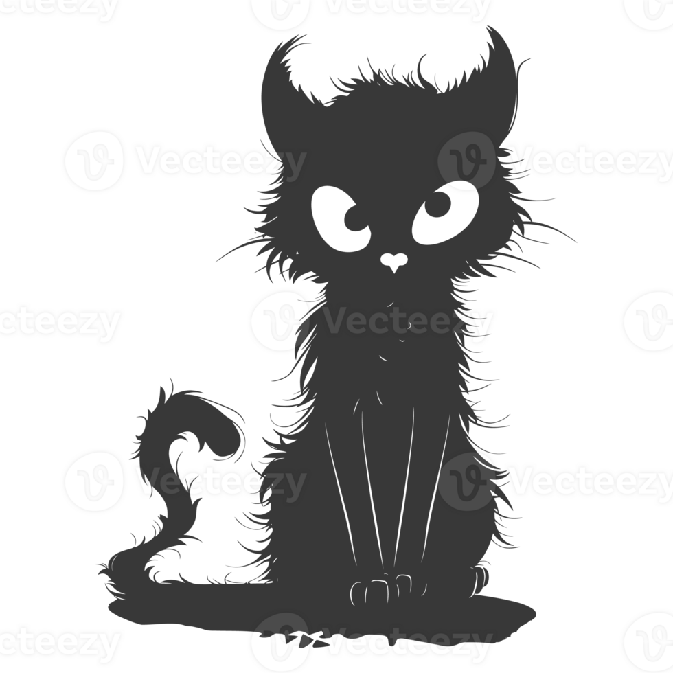 AI generated Silhouette cute cat zombie black color only full body png