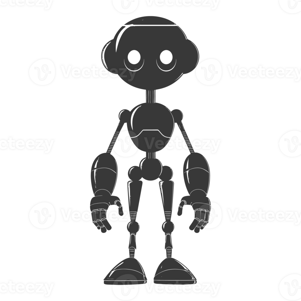 AI generated Silhouette cute robot black color only full body png