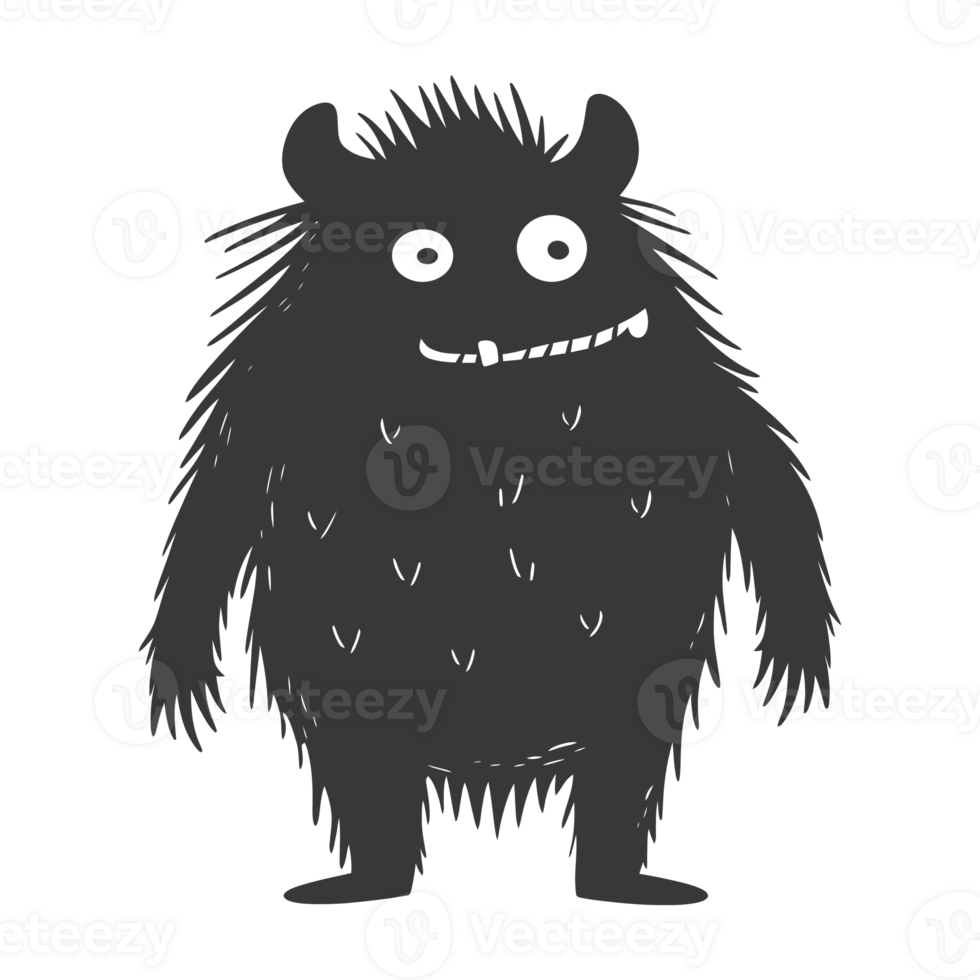 AI generated Silhouette cute monster black color only full body png