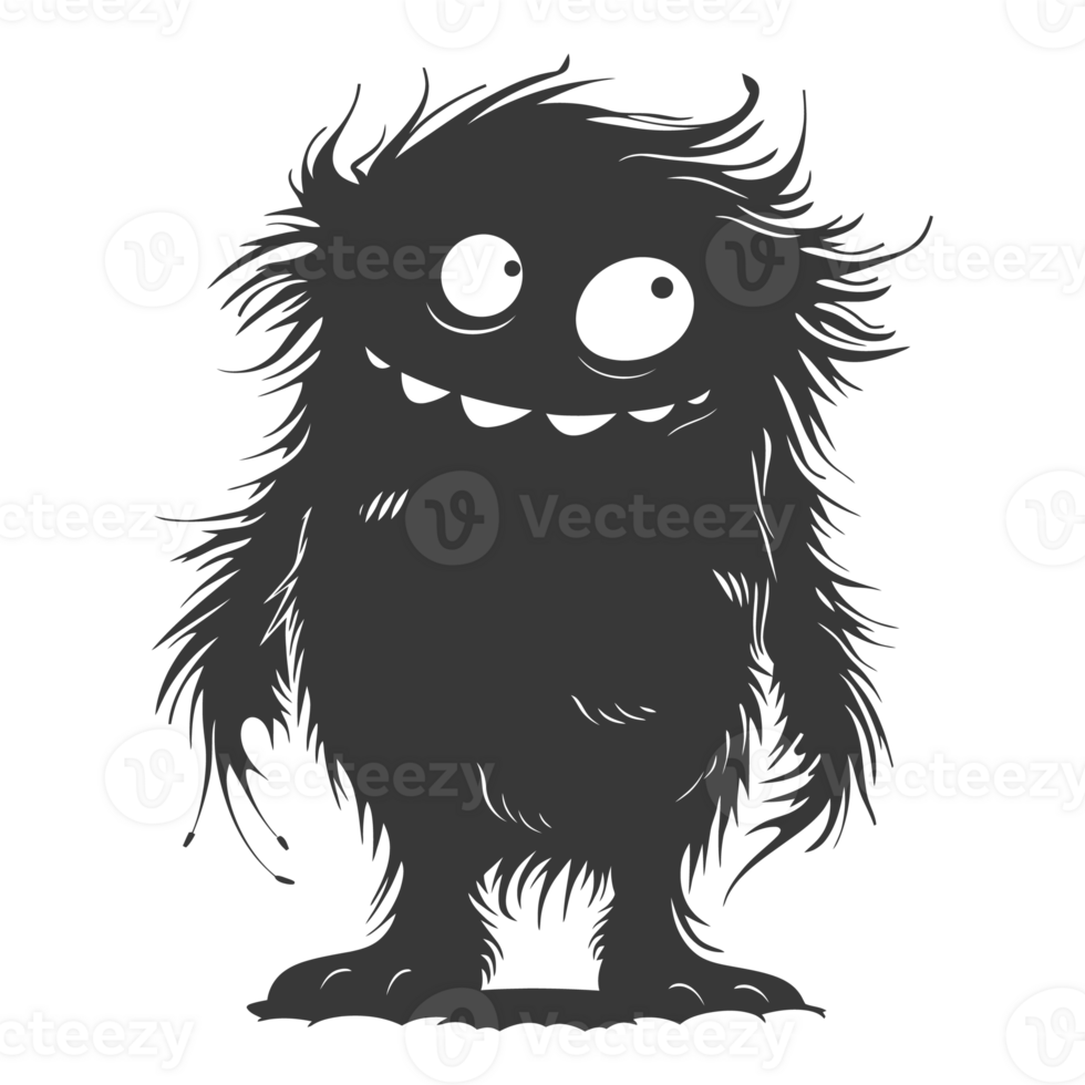 AI generated Silhouette cute monster black color only full body png