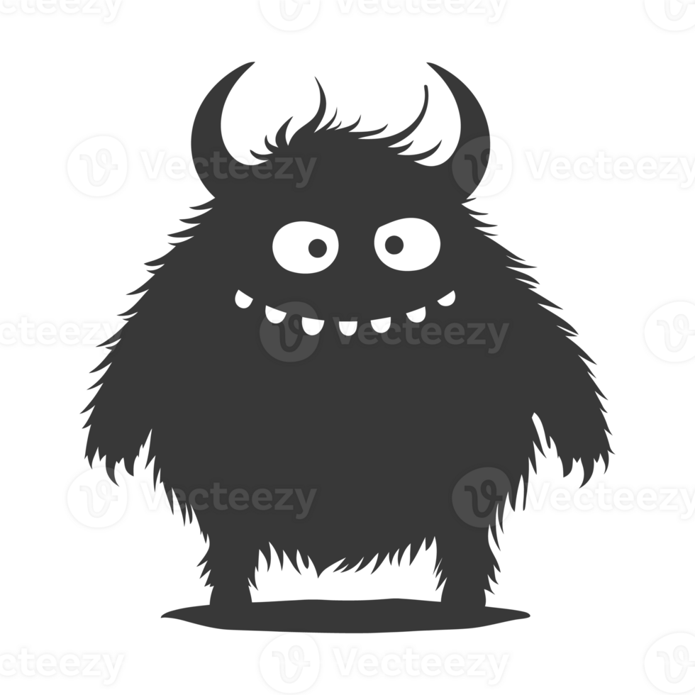 AI generated Silhouette cute monster black color only full body png