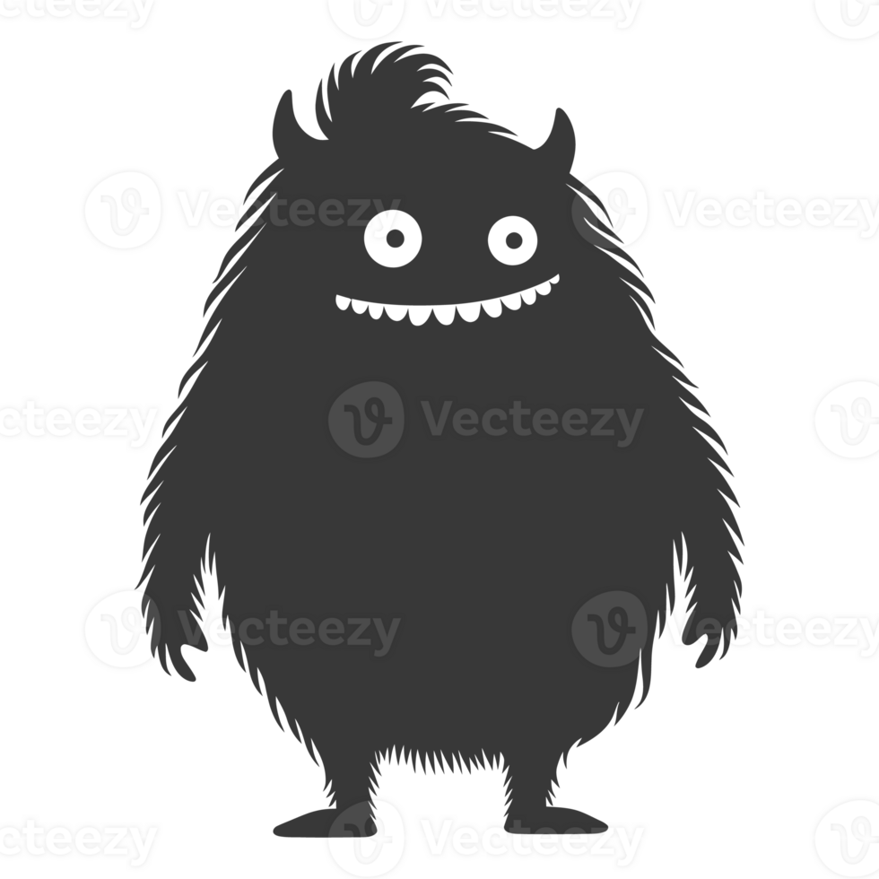 AI generated Silhouette cute monster black color only full body png