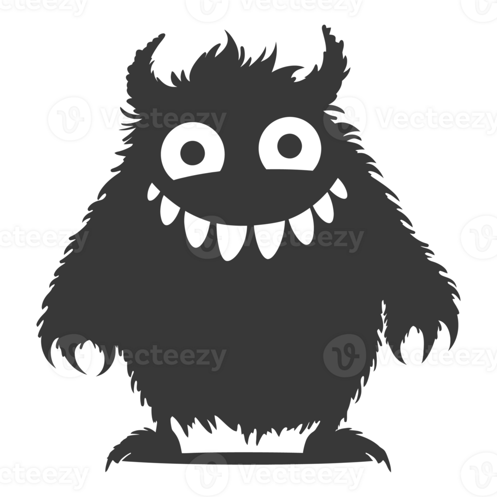 AI generated Silhouette cute monster black color only full body png