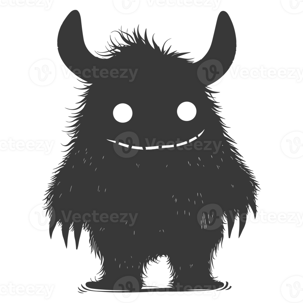 AI generated Silhouette cute monster black color only full body png