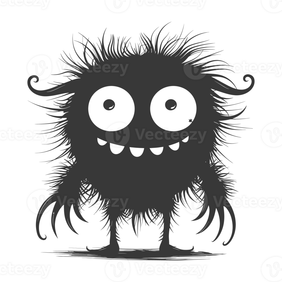 AI generated Silhouette cute monster black color only full body png