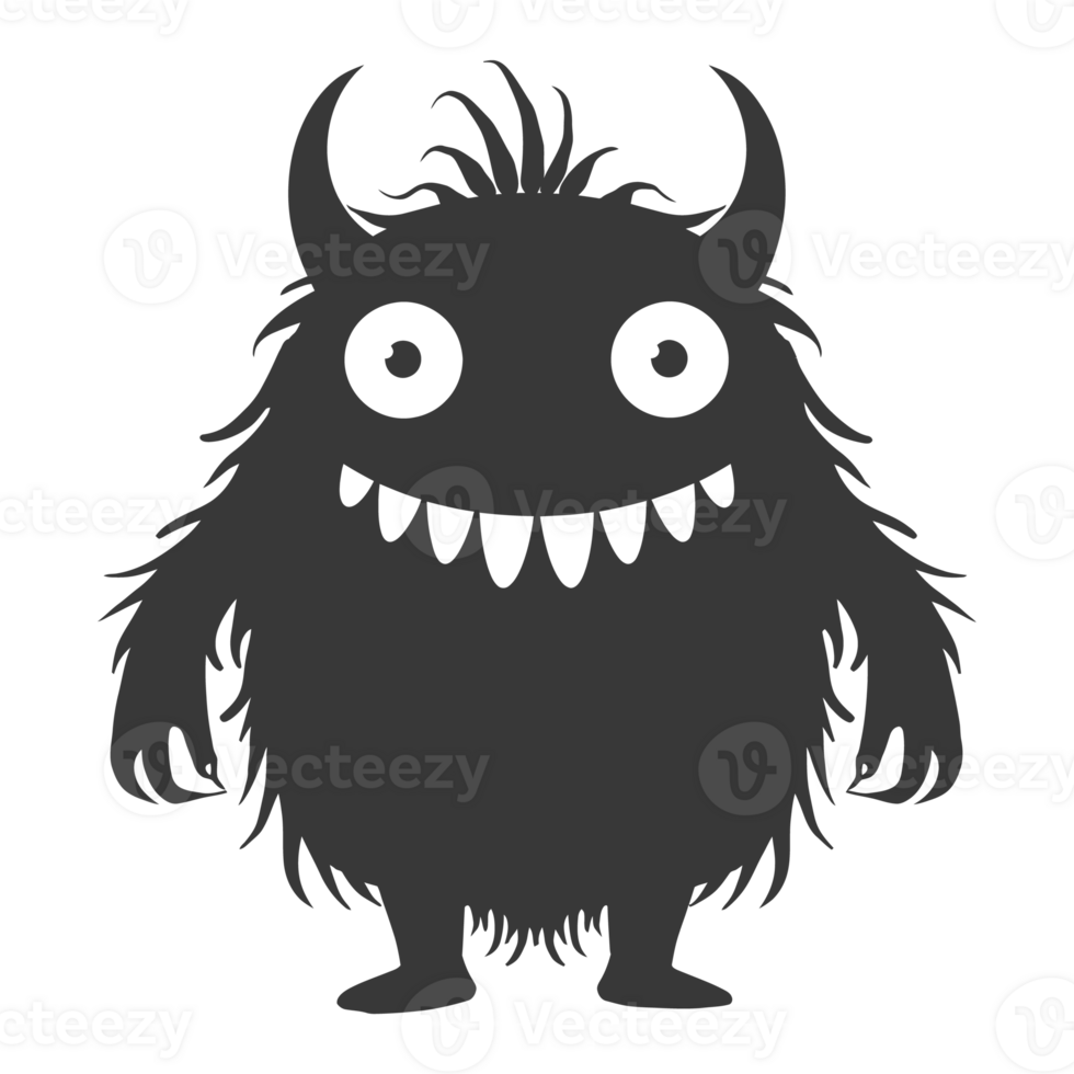 AI generated Silhouette cute monster black color only full body png