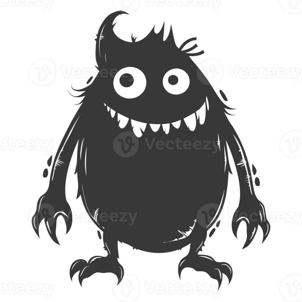 AI generated Silhouette cute monster black color only full body png