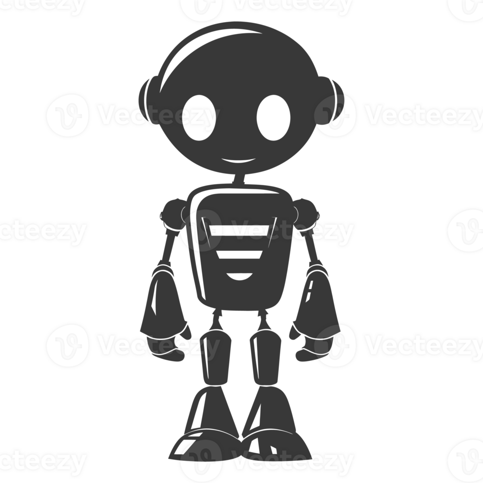 AI generated Silhouette cute robot black color only full body png