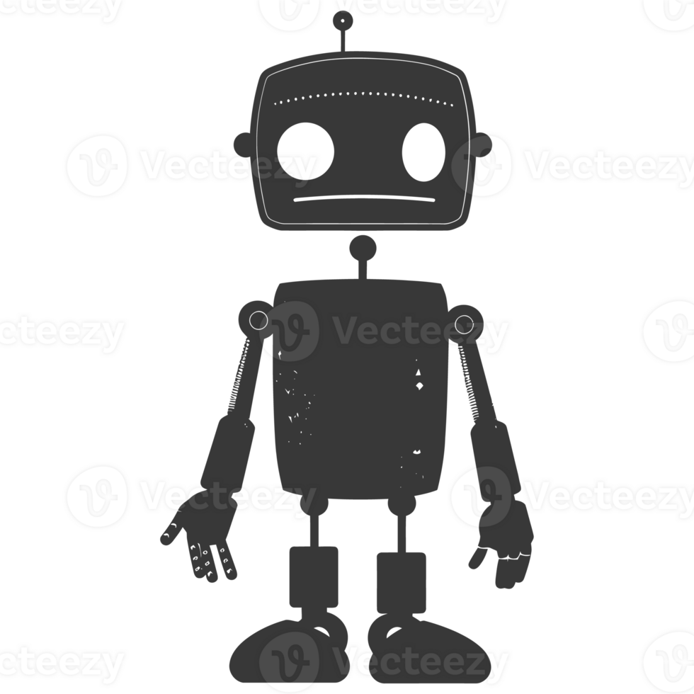 AI generated Silhouette cute robot black color only full body png