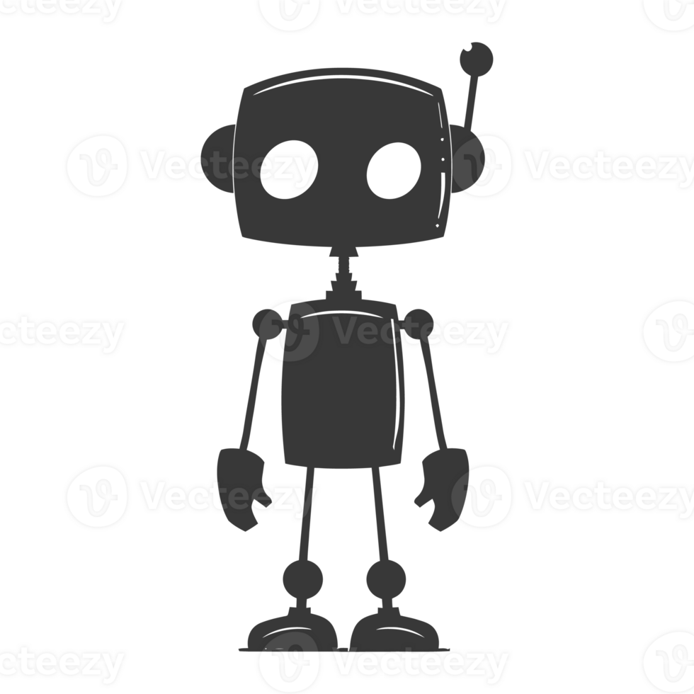 AI generated Silhouette cute robot black color only full body png