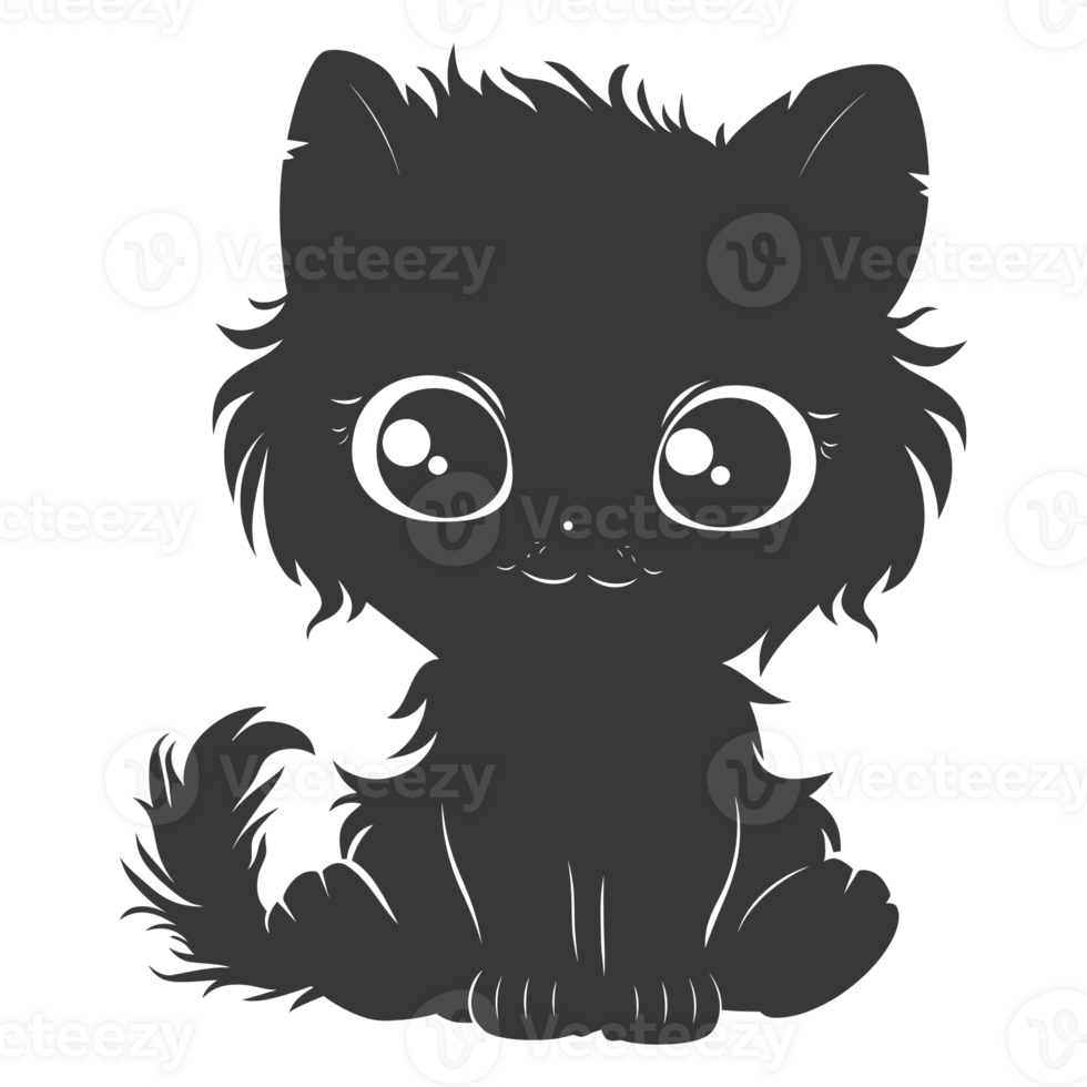 AI generated Silhouette cute cat monster black color only full body png