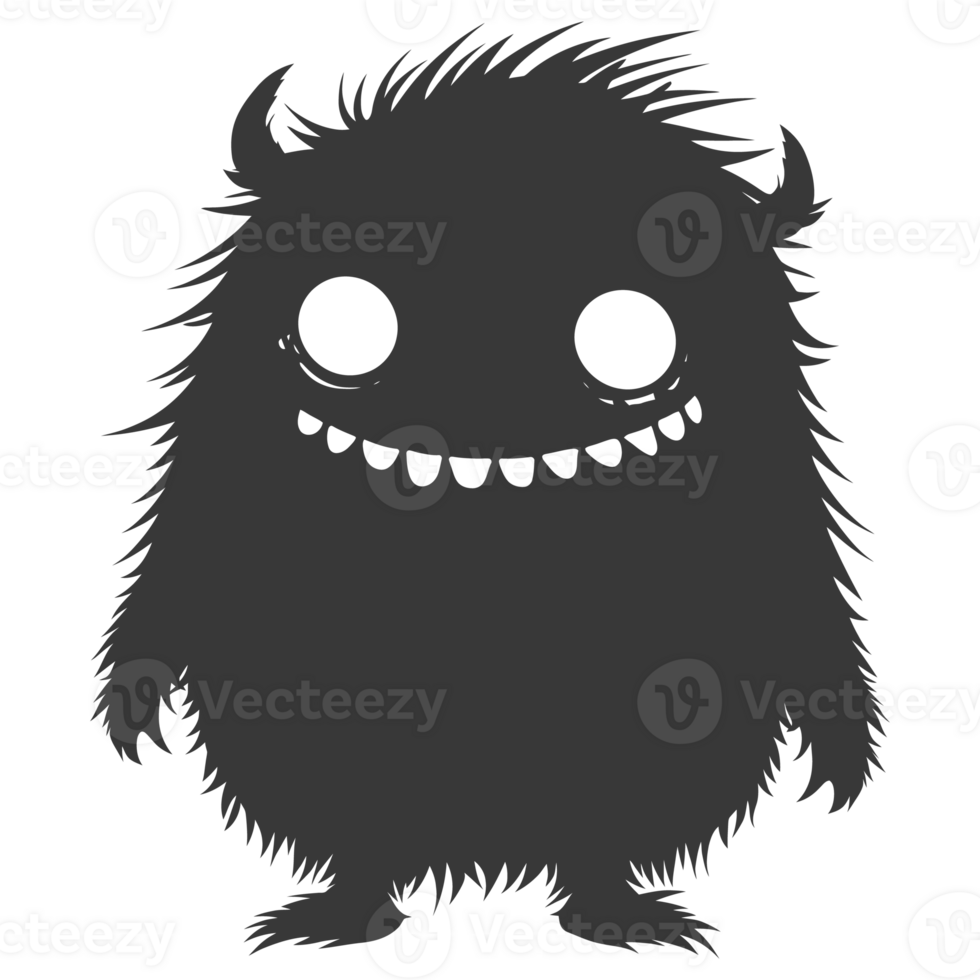 AI generated Silhouette cute monster black color only full body png