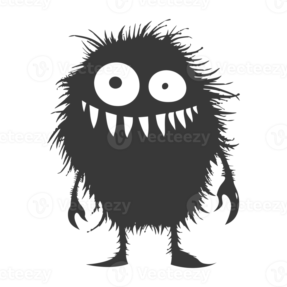 AI generated Silhouette cute monster black color only full body png