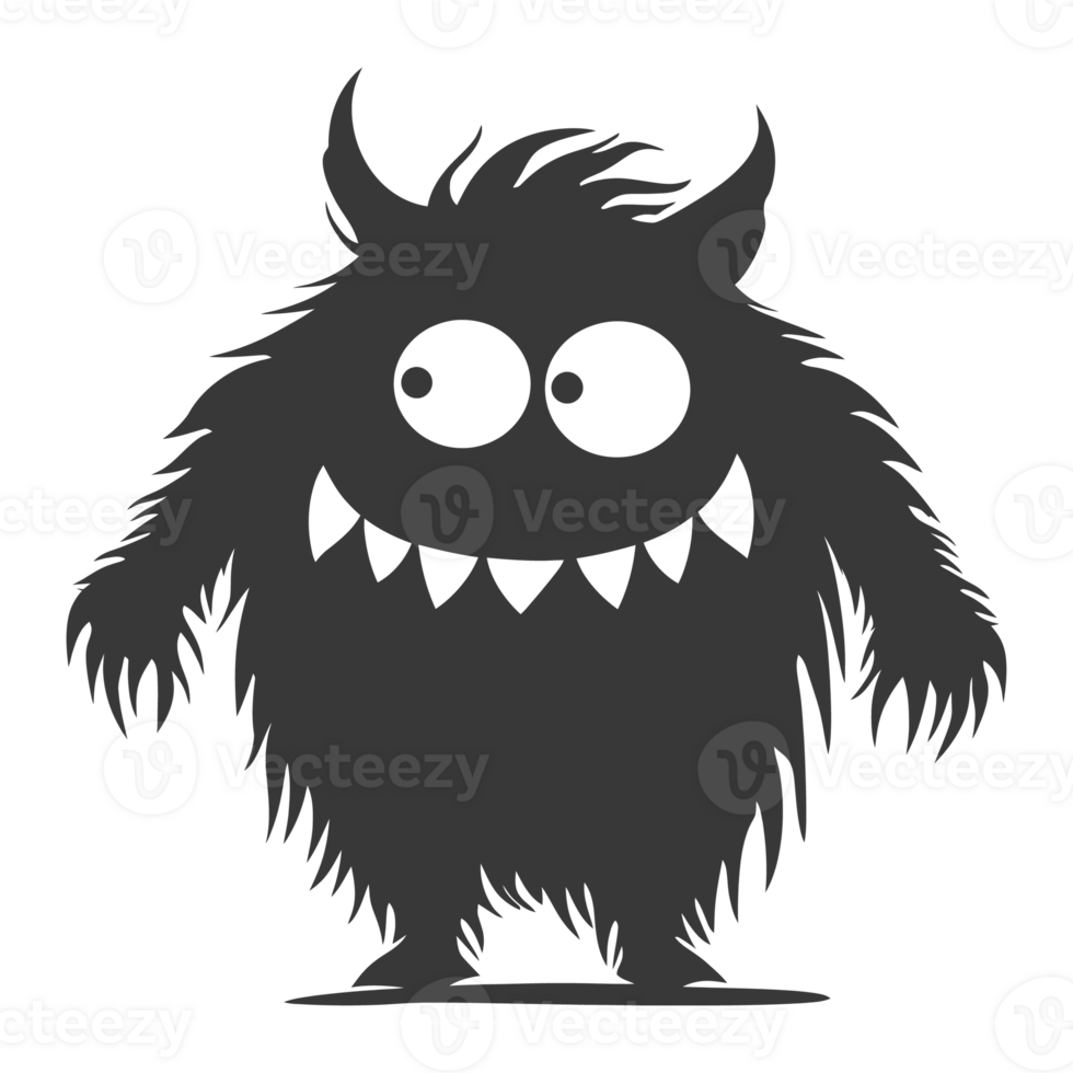 AI generated Silhouette cute monster black color only full body png