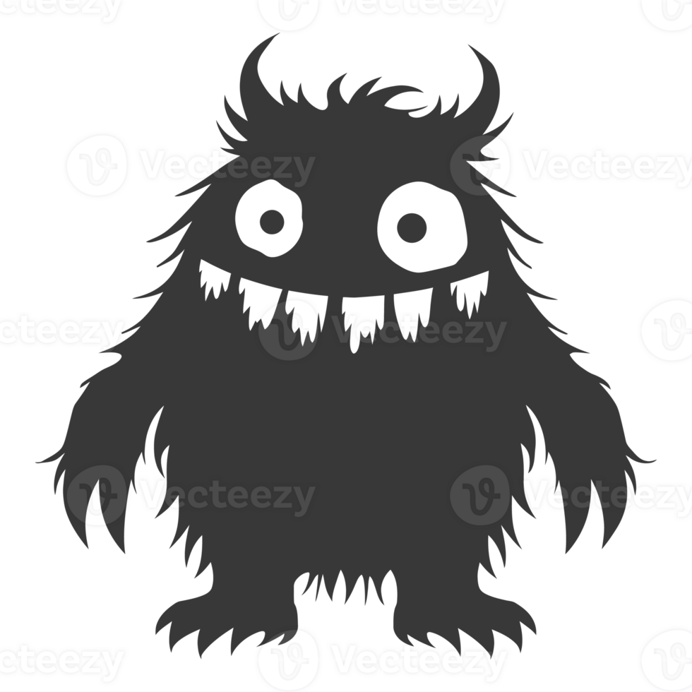 AI generated Silhouette cute monster black color only full body png