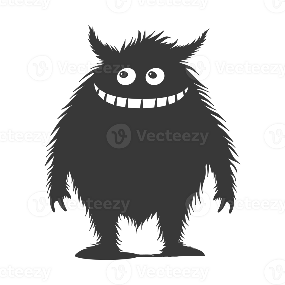 AI generated Silhouette cute monster black color only full body png