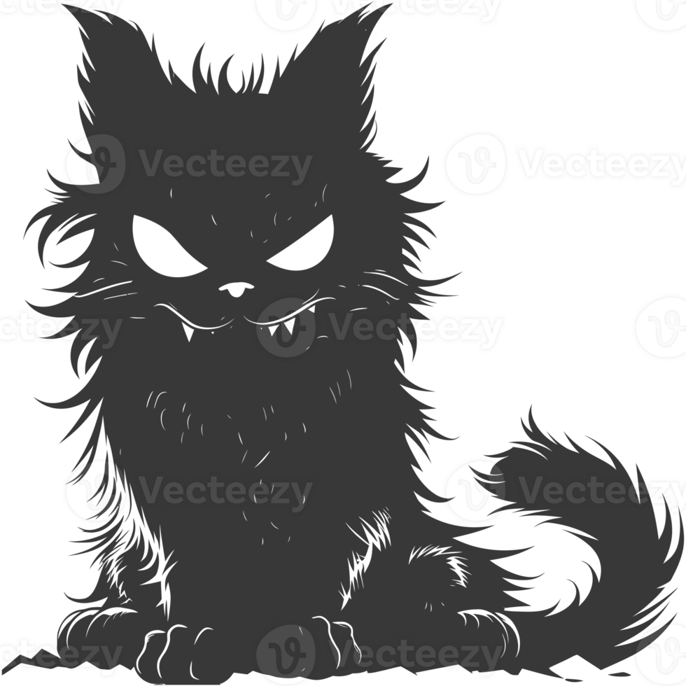 AI generated Silhouette cute cat monster black color only full body png