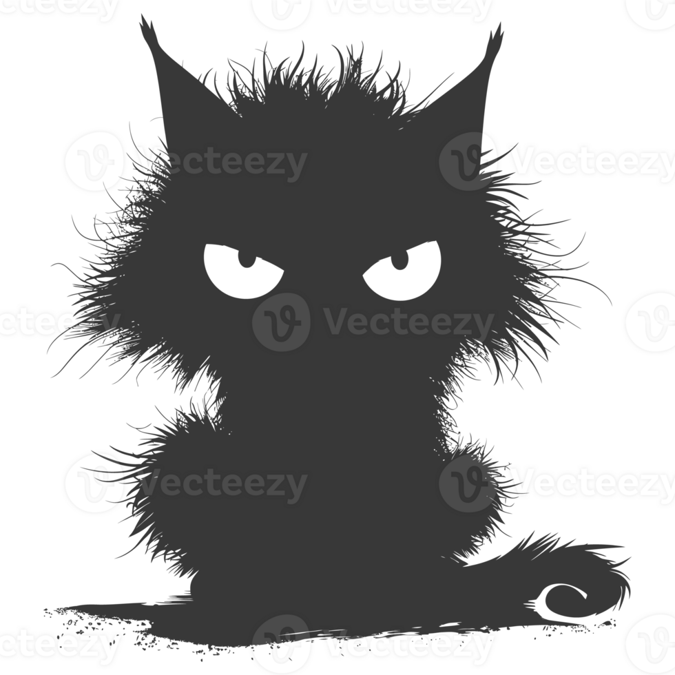 AI generated Silhouette cute cat monster black color only full body png