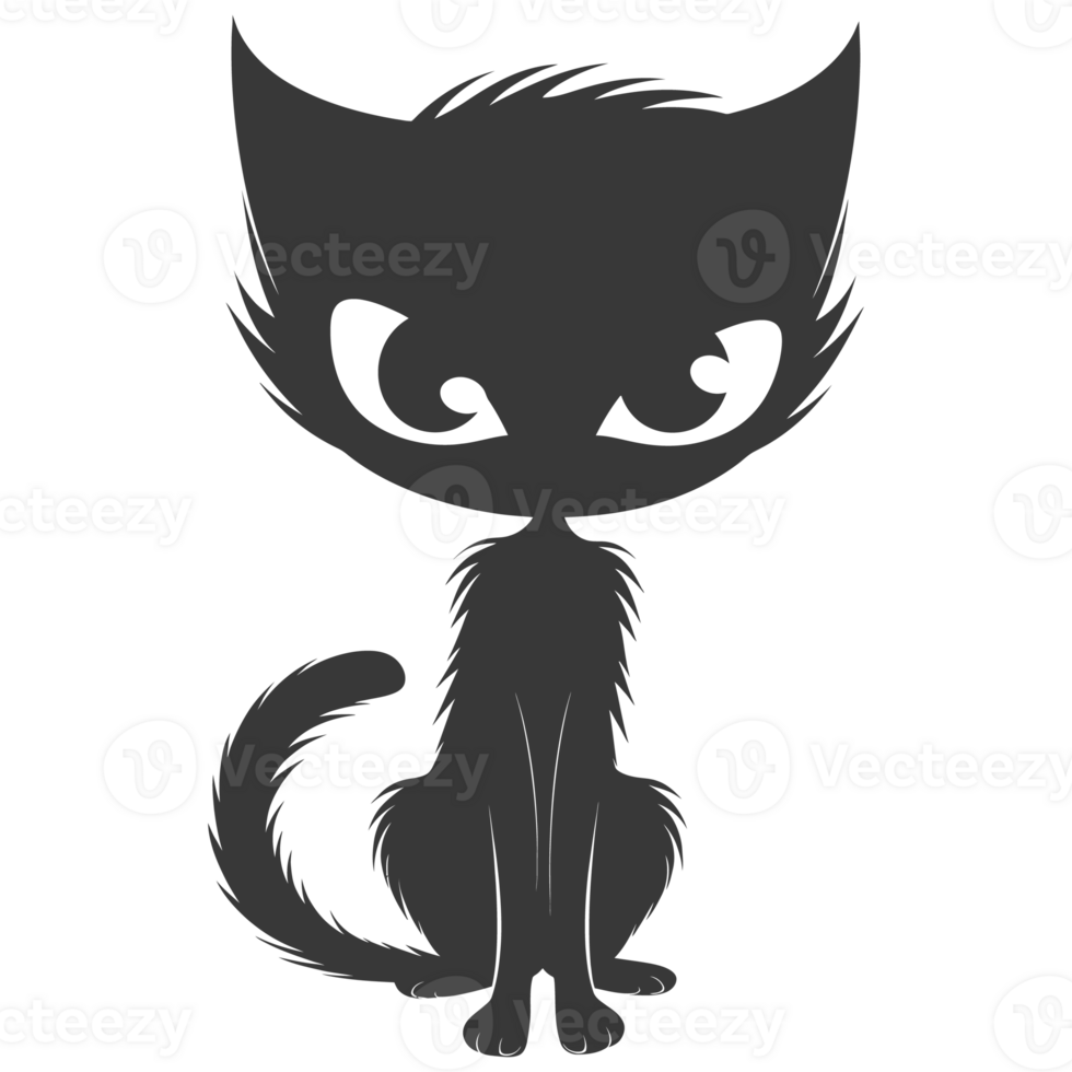 AI generated Silhouette cute cat monster black color only full body png