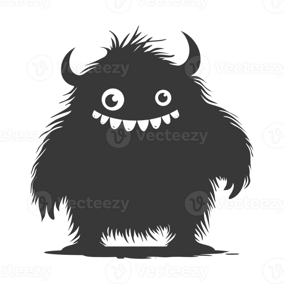 AI generated Silhouette cute monster black color only full body png