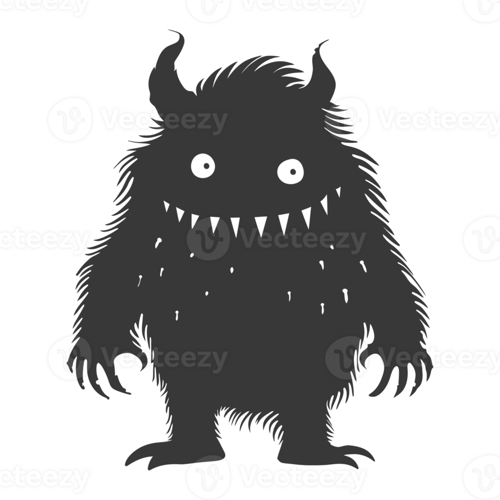 AI generated Silhouette cute monster black color only full body png