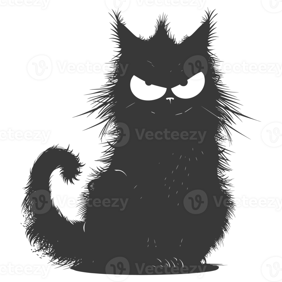 AI generated Silhouette cute cat monster black color only full body png