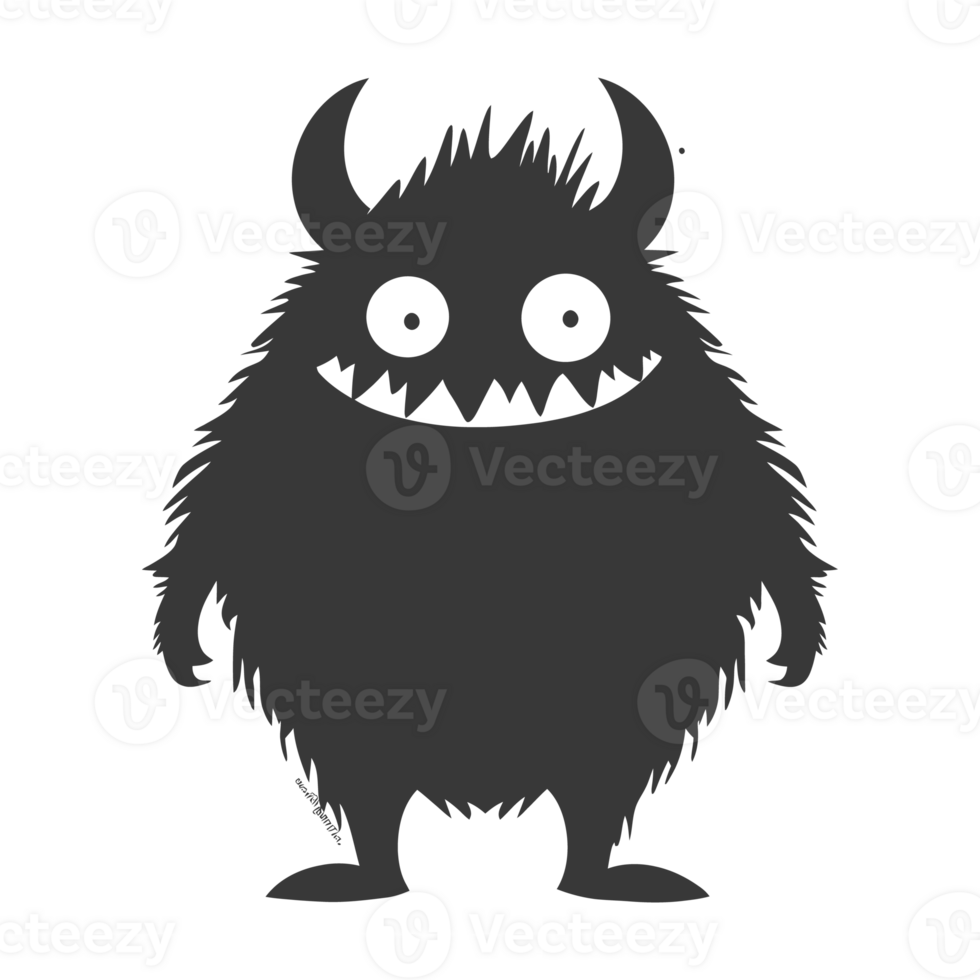 AI generated Silhouette cute monster black color only full body png