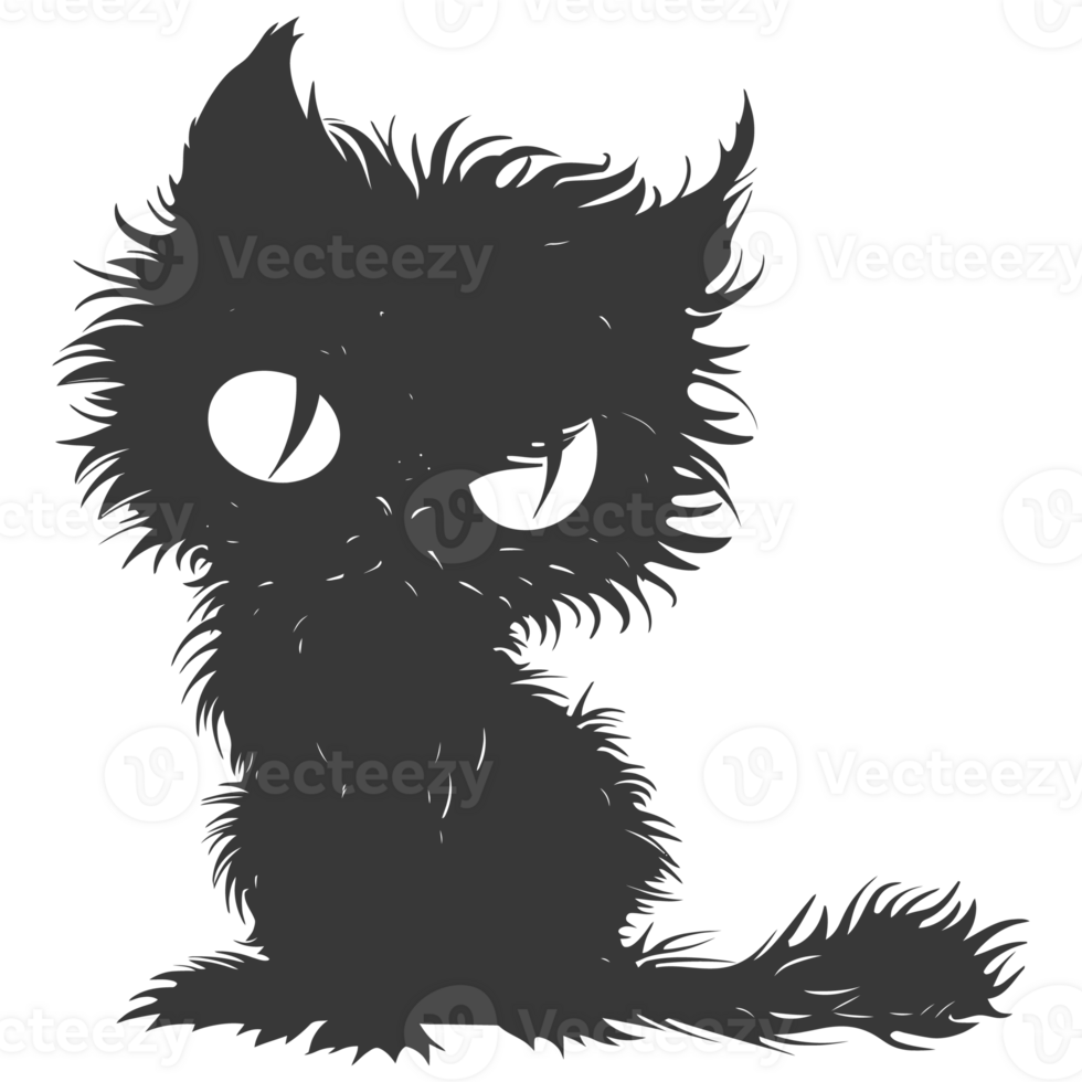 AI generated Silhouette cute cat monster black color only full body png