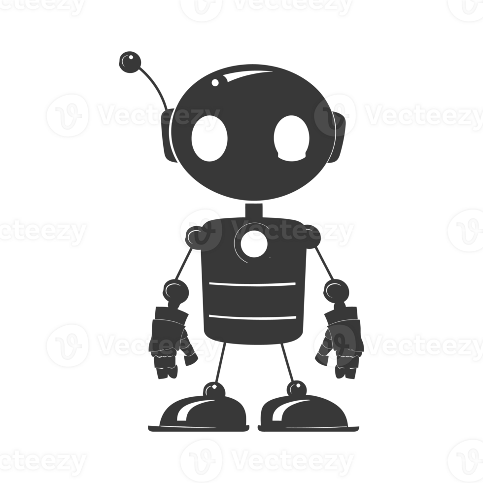 AI generated Silhouette cute robot black color only full body png