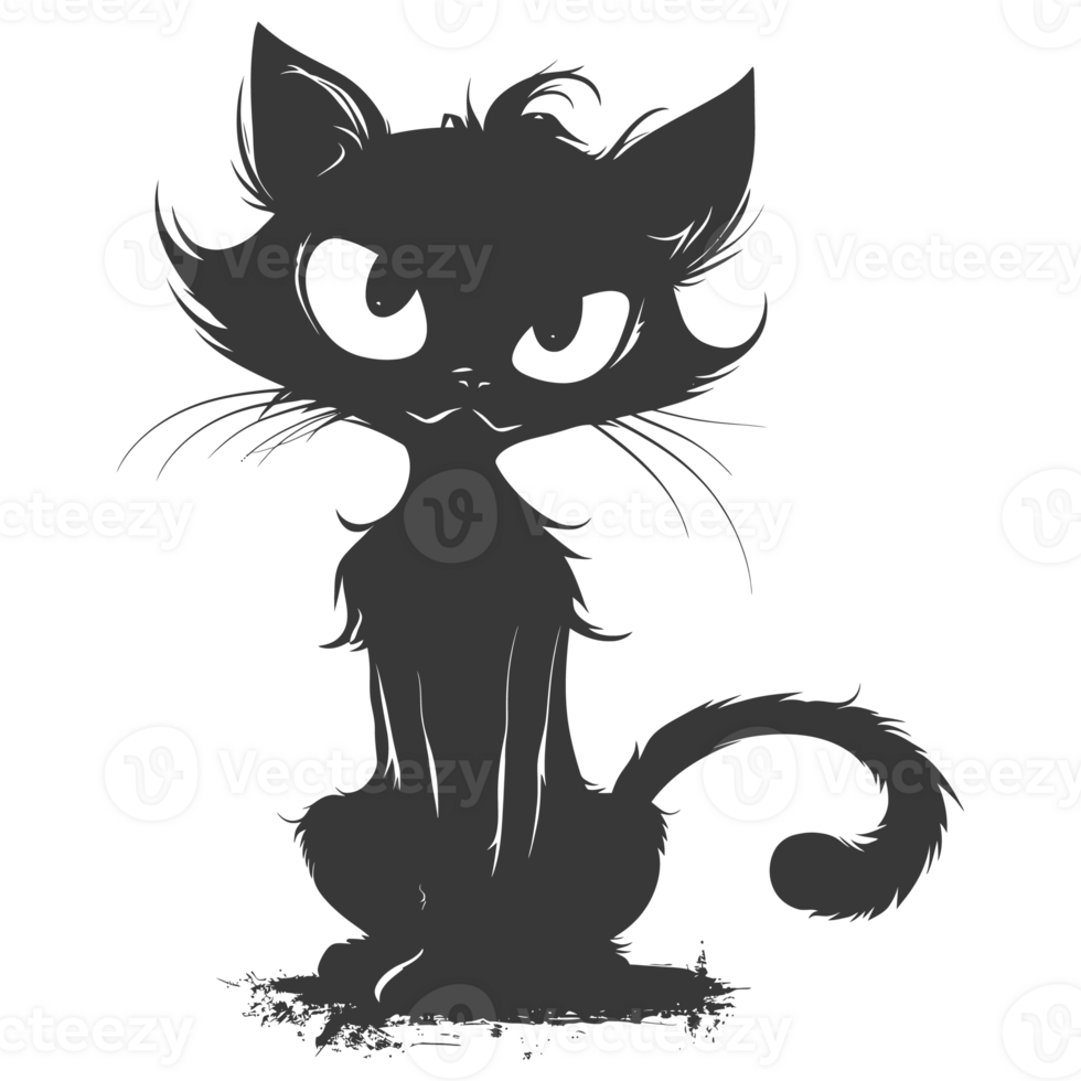 AI generated Silhouette cute cat monster black color only full body png