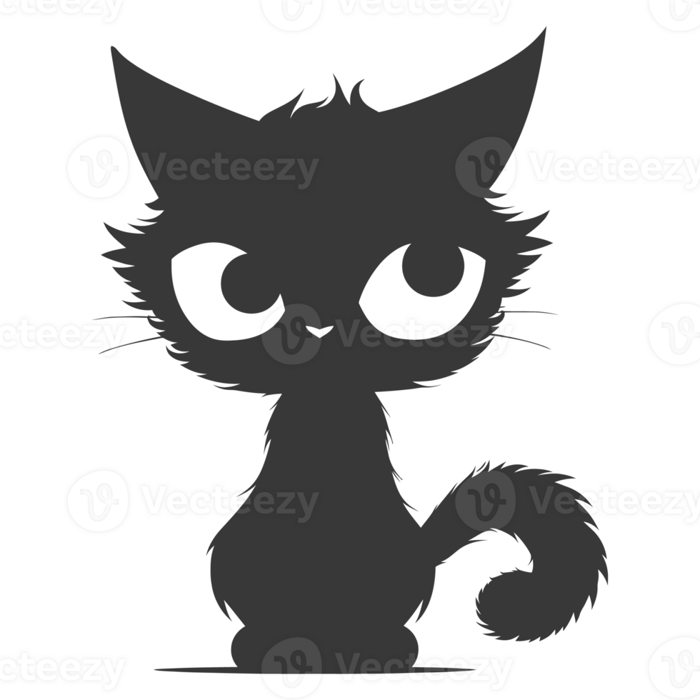 AI generated Silhouette cute cat monster black color only full body png
