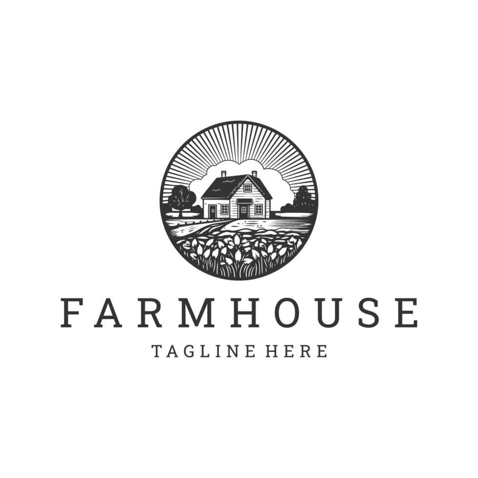 AI generated Farm house line art logo icon design template vector