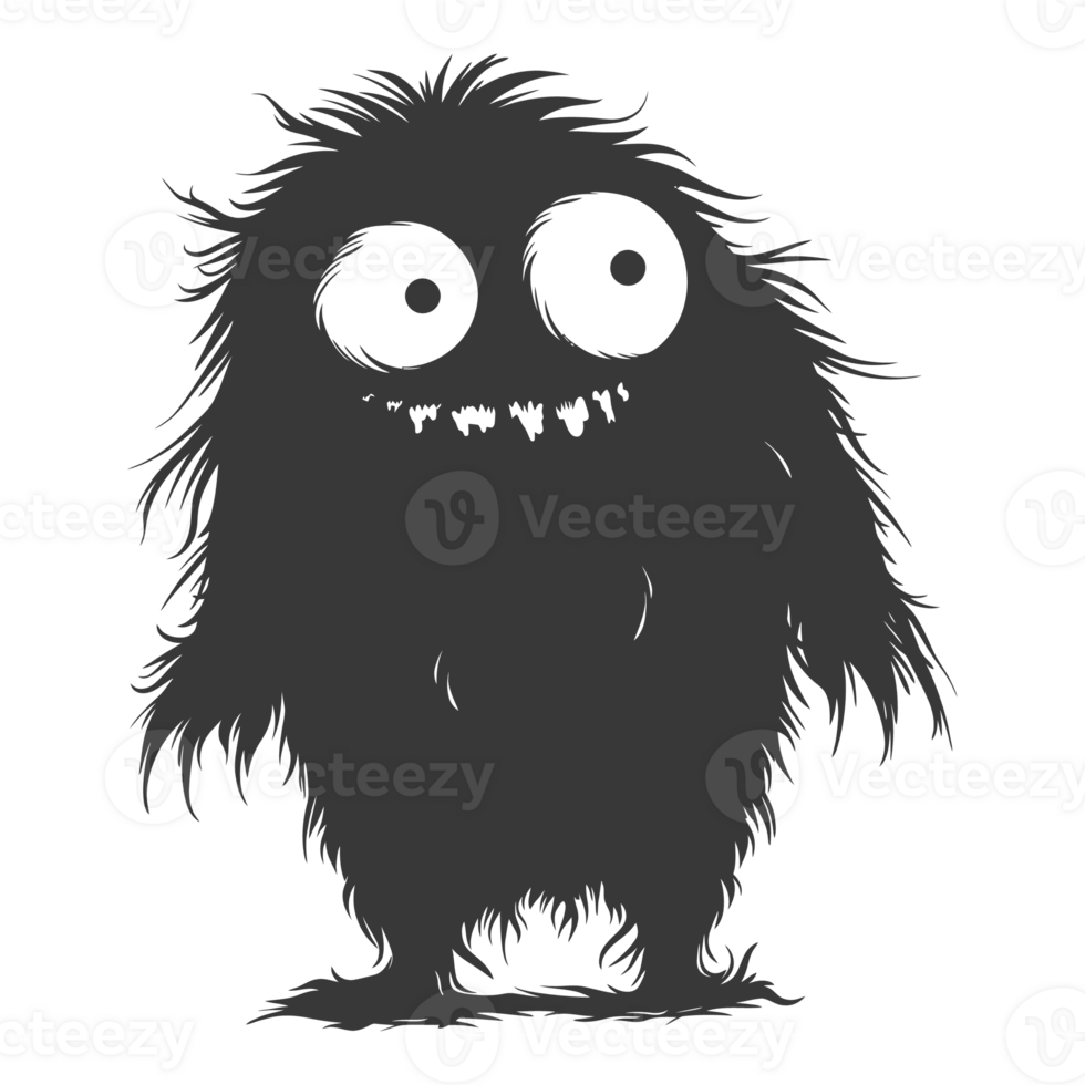 AI generated Silhouette cute monster black color only full body png