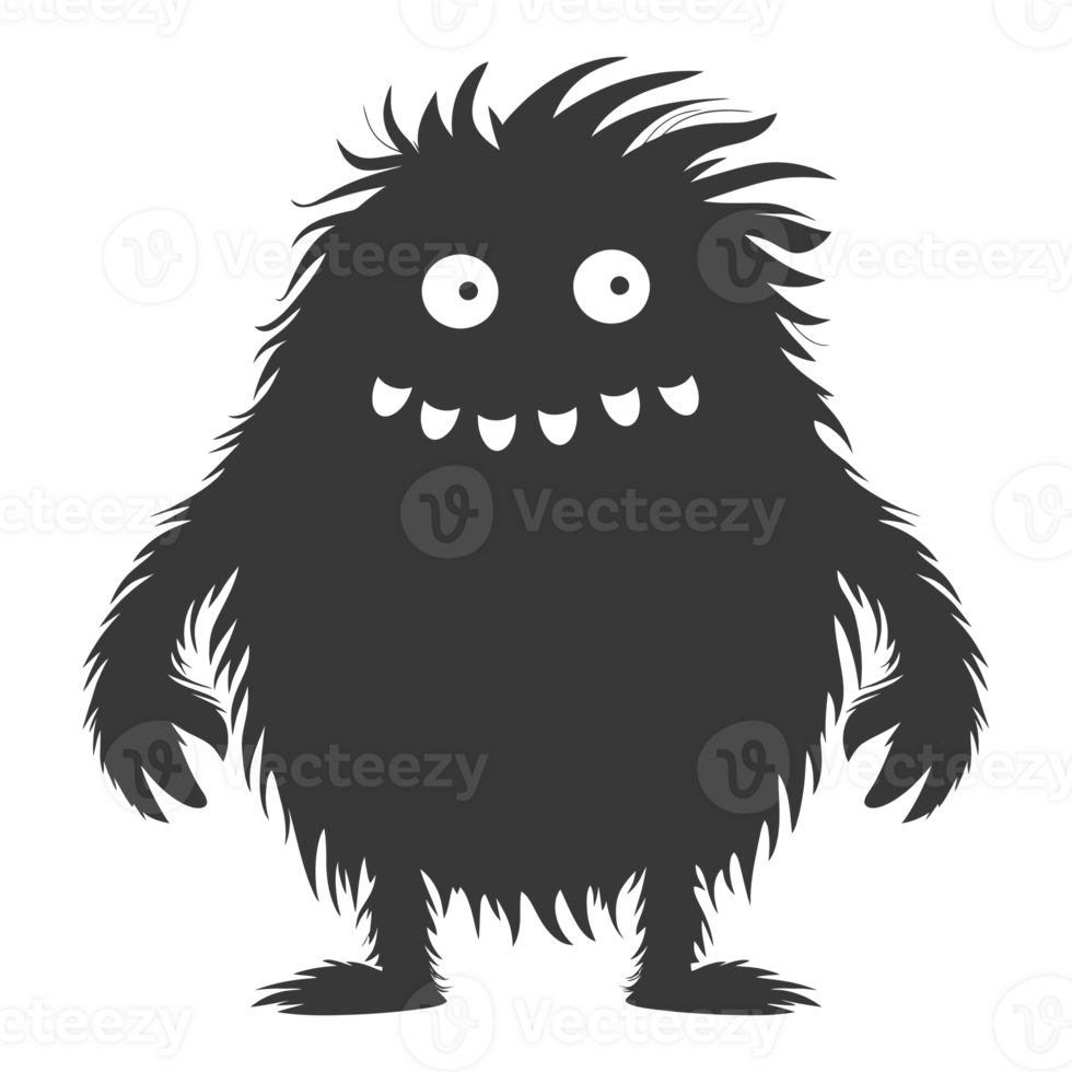 AI generated Silhouette cute monster black color only full body png