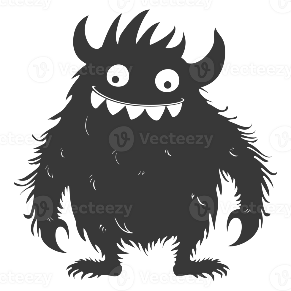 AI generated Silhouette cute monster black color only full body png