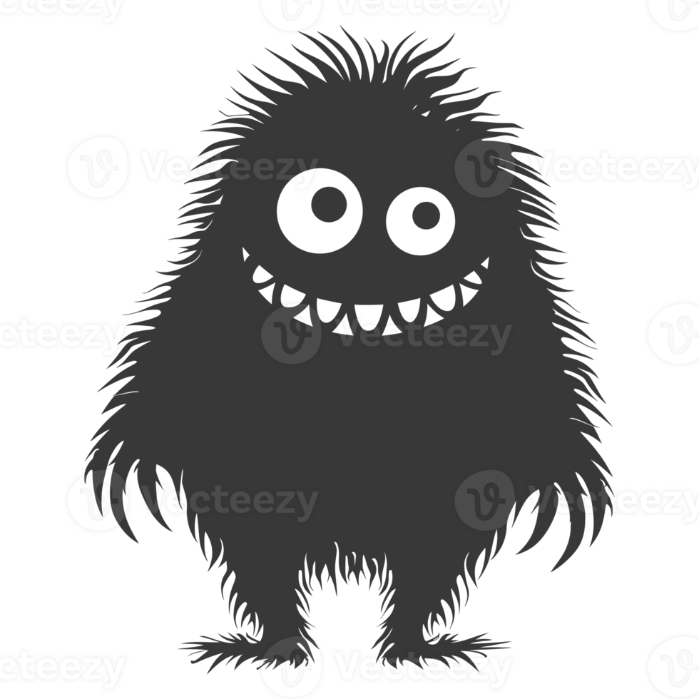 AI generated Silhouette cute monster black color only full body png