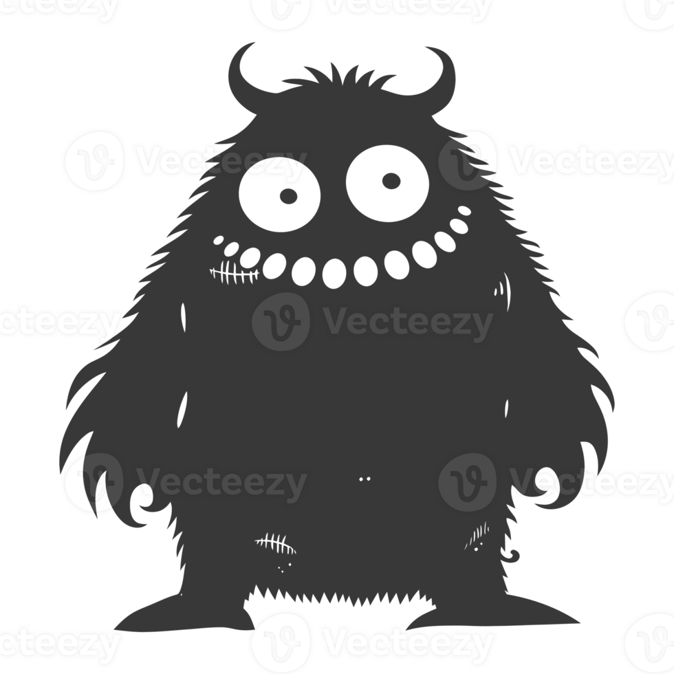 AI generated Silhouette cute monster black color only full body png