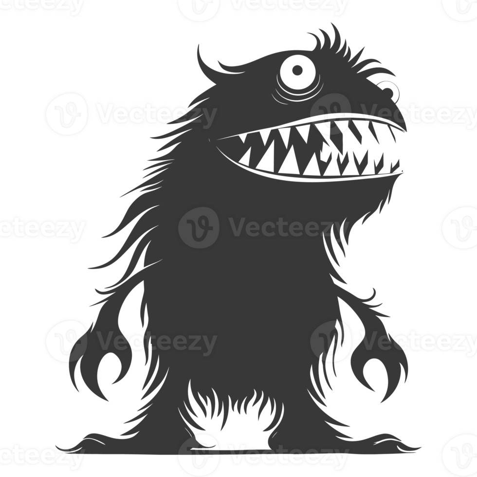 AI generated Silhouette cute monster black color only full body png