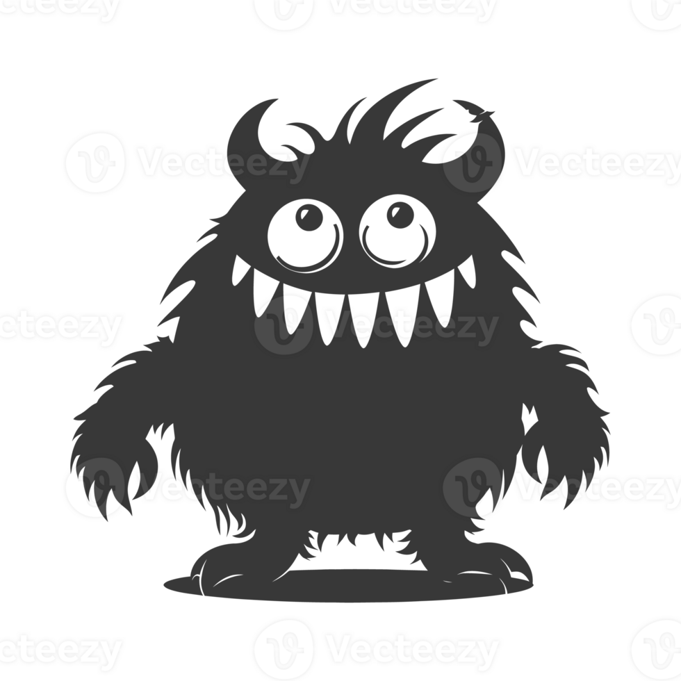 AI generated Silhouette cute monster black color only full body png