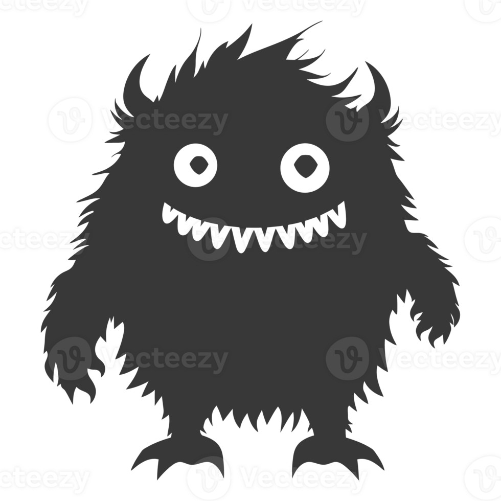 AI generated Silhouette cute monster black color only full body png