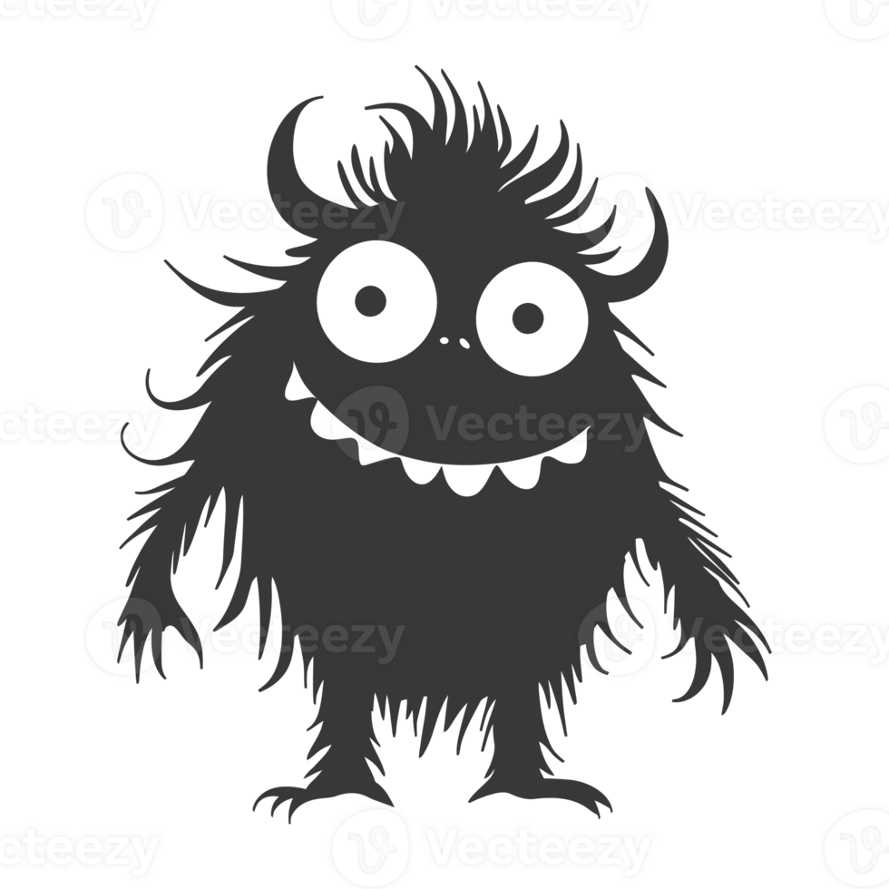 AI generated Silhouette cute monster black color only full body png