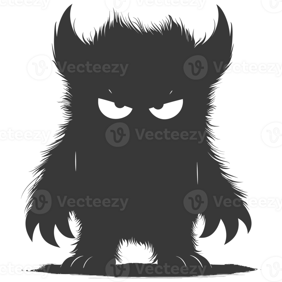 AI generated Silhouette cute monster black color only full body png